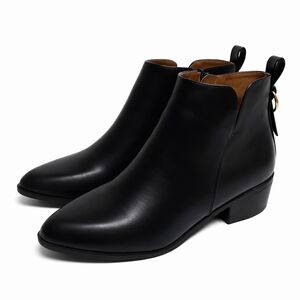 PiePieBuy Black Pointed Toe Ankle Boots Size 9 Side Zip Low Heel Booties - New